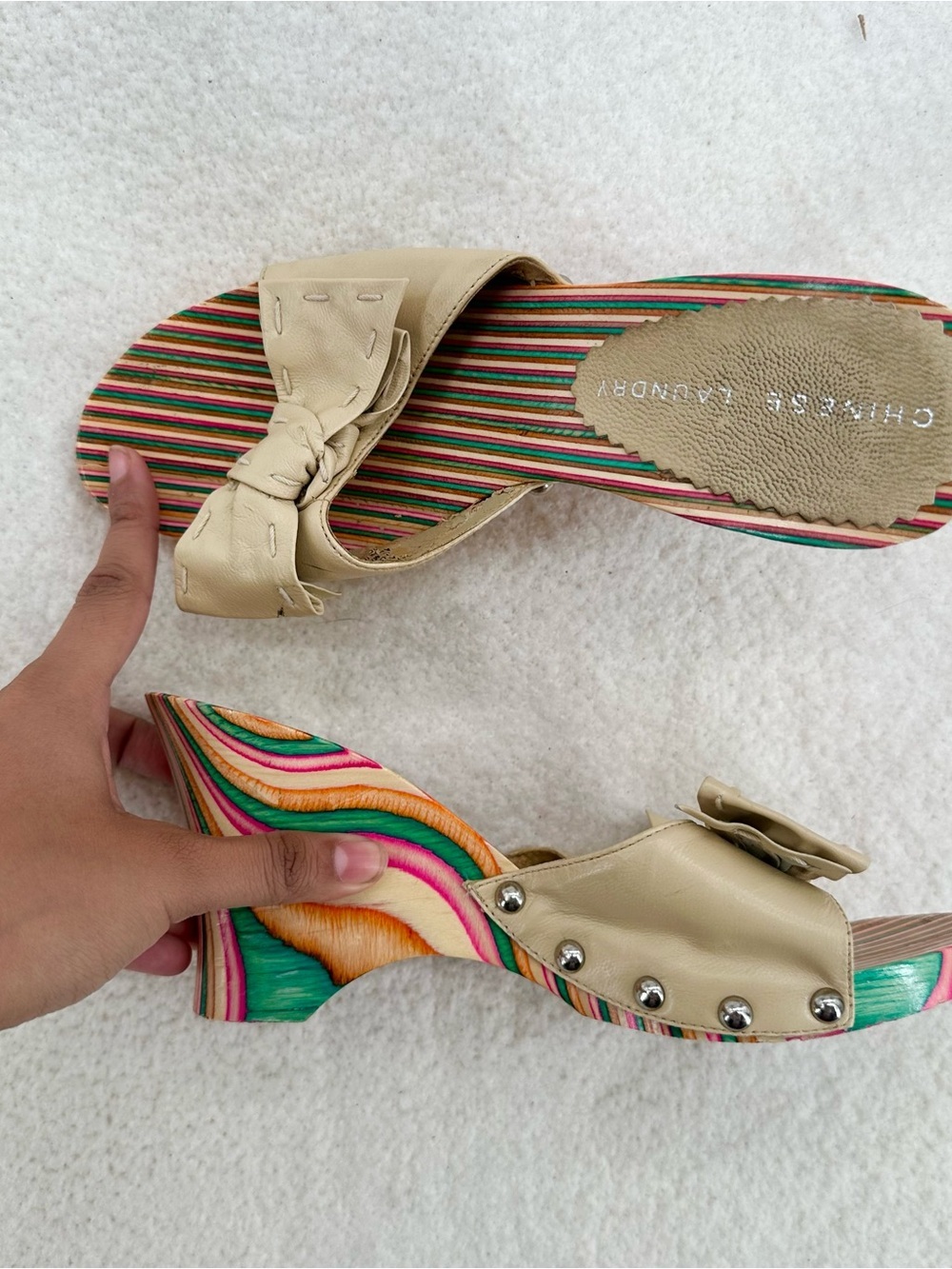 SOLDWhimsical Y2K Chinese Laundry Beige Bow Heeled Sandals